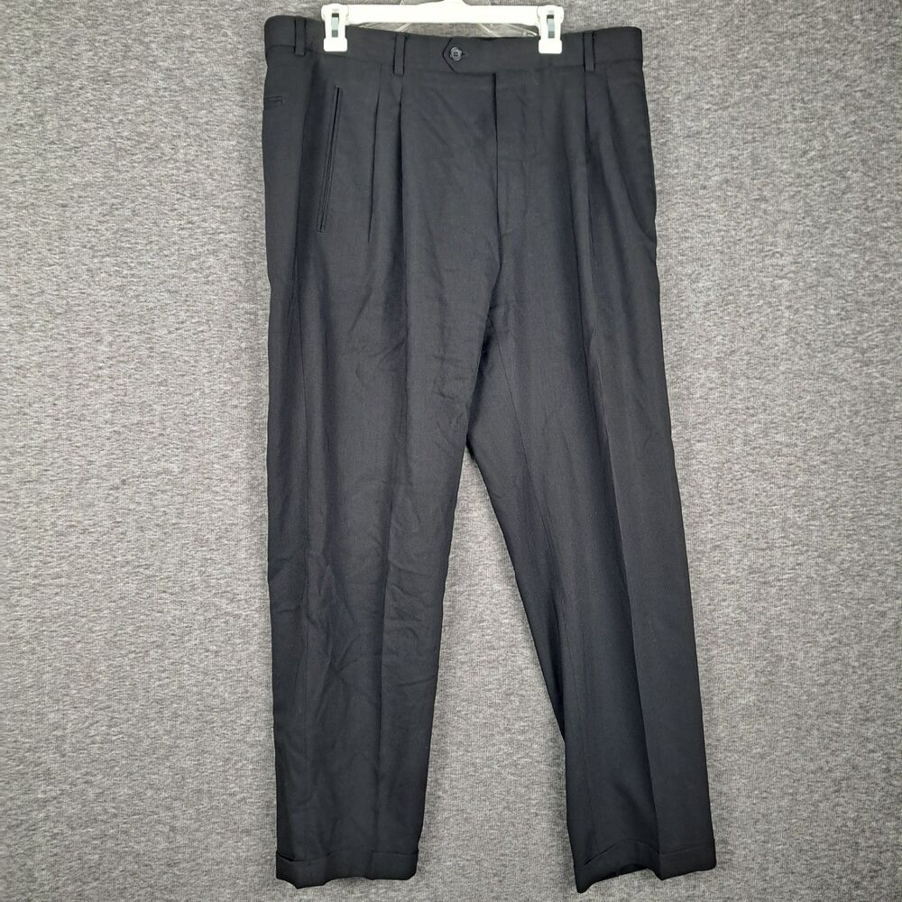 Hugo Boss Dress Pants Mens 35R Virgin Wool Straight Fit Black Trousers 38x31